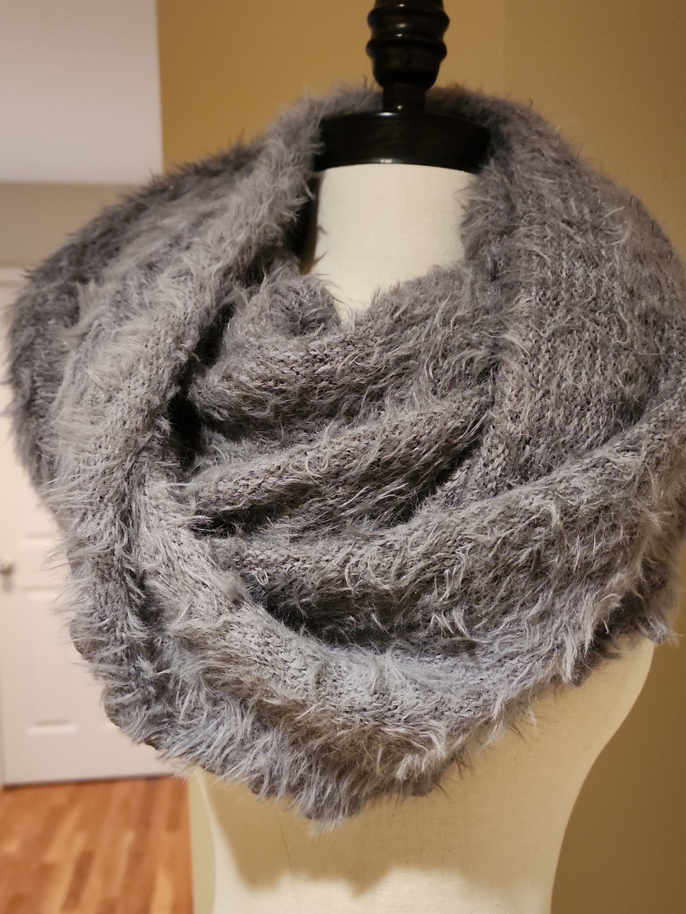 Gray Faux Fur Infinity Scarf Cozy Plush Loop Scarf Soft Winter Wrap Neutral